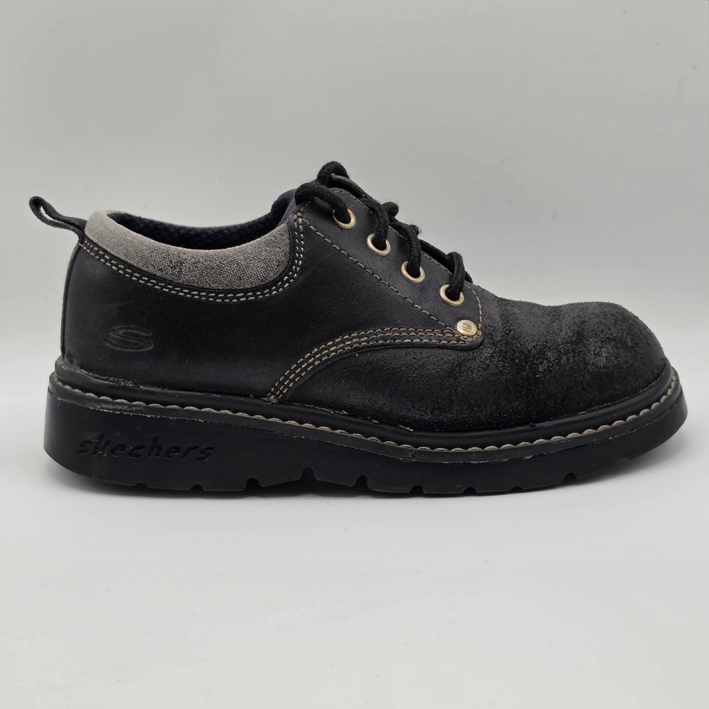 90s Grunge Vintage Chunky Lug Sole Leather Low Top Boots Mens 6 Black Skechers